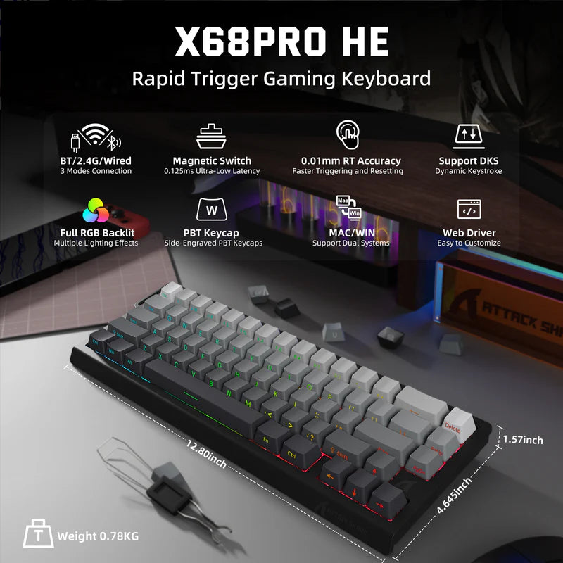 ATTACK SHARK X68PRO HE Wireless Keyboard Magnetic Switch, Moonlit Night -  كيبورد احترافي وايرليس
