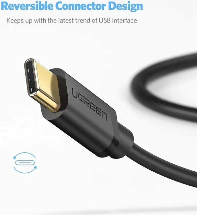 UGREEN USB 3.0 Type A Male To USB Type-C Male Cable, 1M, 5Gbps Transfer Speed, Up To 3 Amps Of Power Output, Black  - كيبل