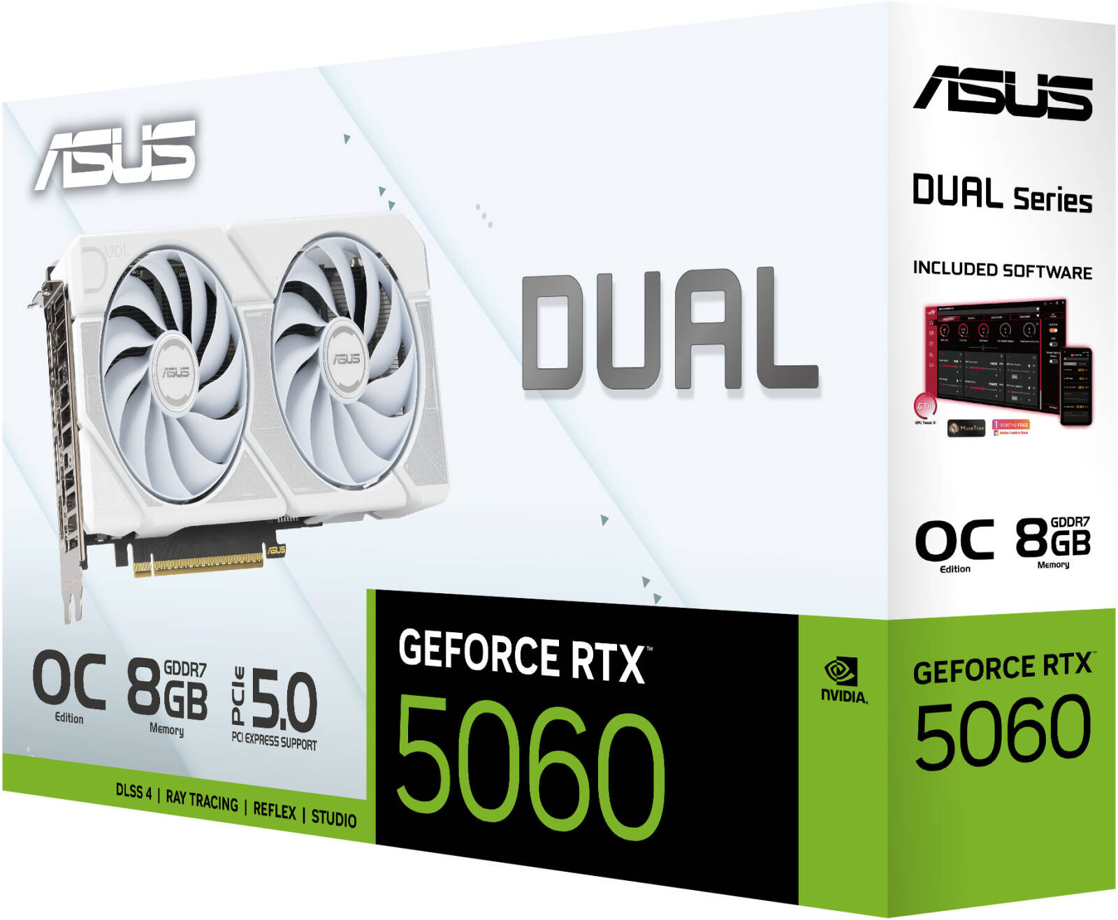 ASUS Dual GeForce RTX 5060 White OC Edition 8GB GDDR7 Graphics Card, 8GB GDDR7 128-Bit Memory, 2535MHz Boost Clock, 28 Gbps Memory Speed, 3840 CUDA Cores, PCI Express 5.0, White - كرت شاشه أبيض