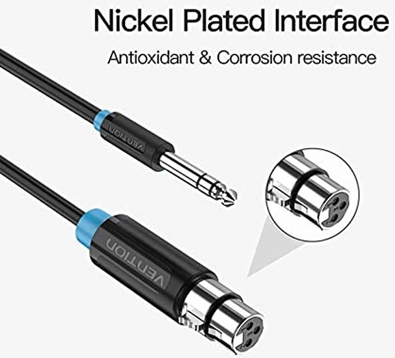 Vention 6.5mm Male to XLR Female Audio Cable, HIFI Audio Transmission, Microphone Connect Stereo, Nickel Plated Interface, 1.5 Meter, Black - كيبل