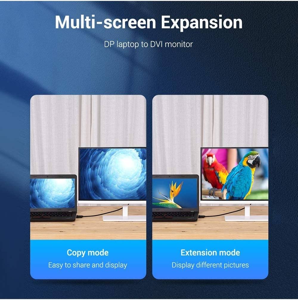 Vention Display port to DVI 24+1 Pin Converter Cable, 1080P@60Hz General 3D Format, Anti-Loosing Design, Triple Shielding, Compatible with PC, Laptop, Monitor, TV, 1.5 Meter, Black  - كيبل