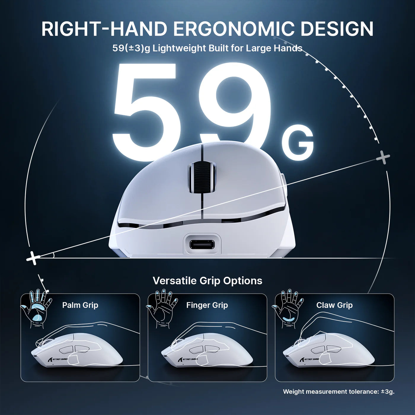 Attack Shark V8 Wireless Gaming Mouse 8000Hz PAW3950MAX Sensor Nordic 54L15, WHITE - ماوس قيمنق وايرليس