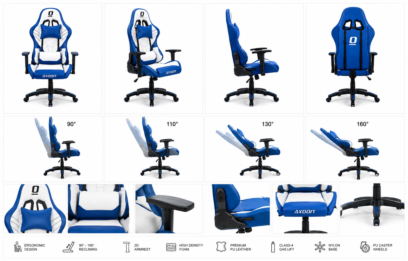 AXGON CHAIR – ERGO ENTRY LEVEL – AX2CE1 - كرسي قيمنق أزرق