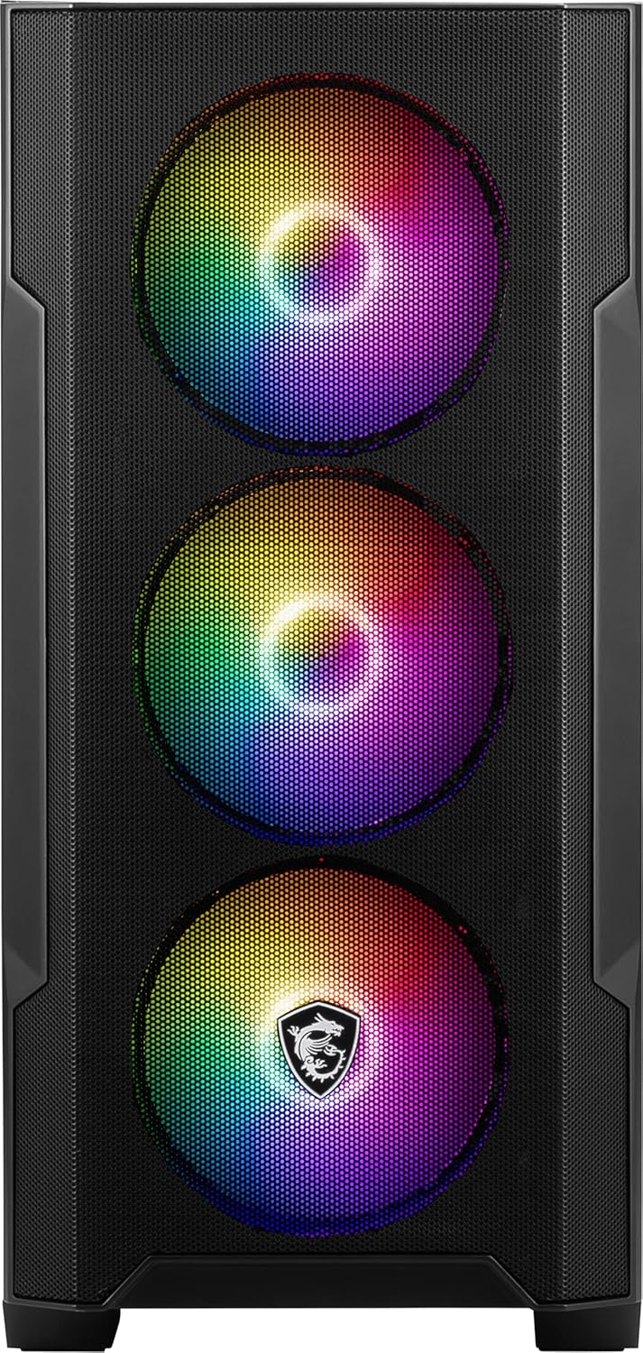 MSI MAG Forge M100R Micro Tower PC Case | Up to mATX | 4 X 120mm ARGB Fans Pre-Installed | Tempered Glass Side Panel | Magnetic Dust Filter - Black- كيس