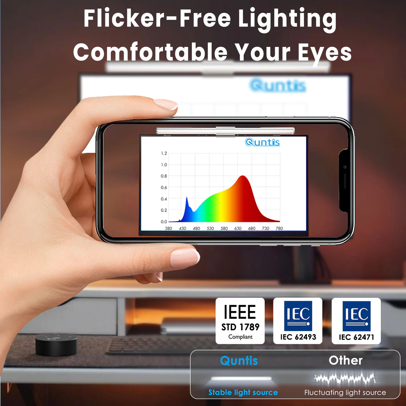Quntis Monitor Light Bar Pro, Dual Control Wireless Remote , Touch Control, Eye Protection white - شريط إضائة للشاشة