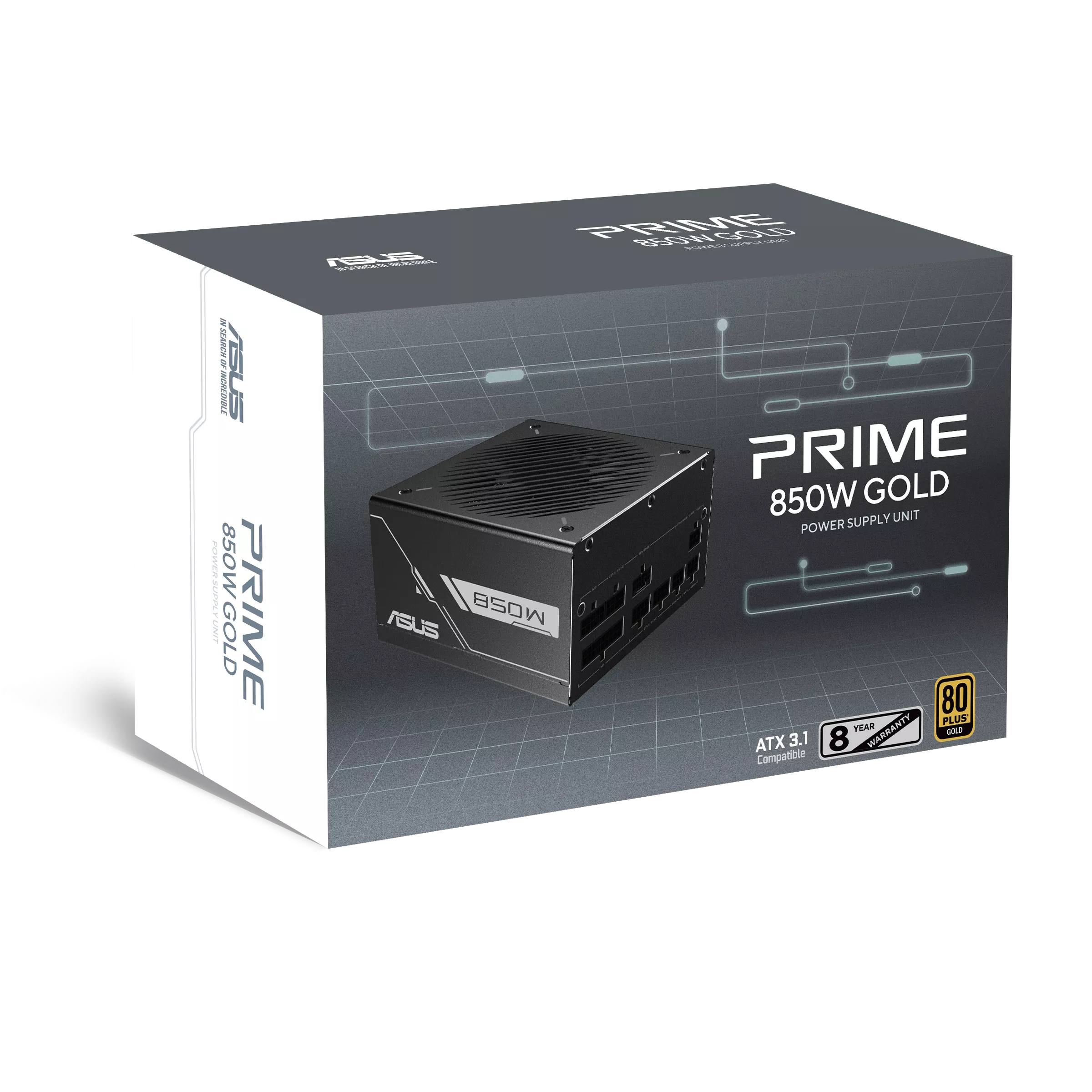ASUS Prime 850W Gold Black Edition PSU brings efficient and durable power delivery to all-round PCs, and gaming rigs, 80 Plus, ATX 3.1  - مزود الطاقة