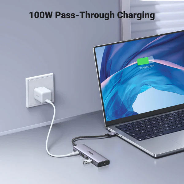UGREEN USB-C To HDMI+3*USB 3.0  A+PD Power Converter -موزع يو اس بي