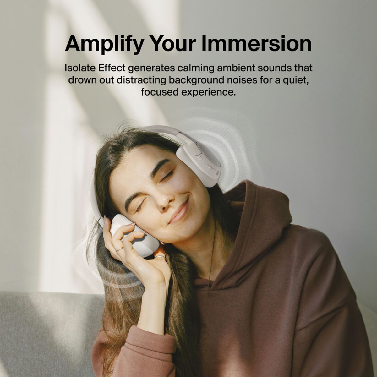 Belkin SoundForm Isolate Wireless Noise Cancelling Over-Ear Headphones, 60H Battery, Sand