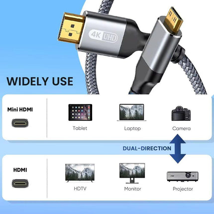 كابل NIERBO Mini HDMI إلى HDMI عالي الدقة 1 متر 4K 60 هرتز كابل مضفر عالي السرعة متوافق مع HDMI ثنائي الاتجاه 2.0 لكاميرا الكمبيوتر اللوحي HDTV - كيبل 