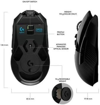 Logitech G903 LIGHTSPEED Wireless Gaming Mouse with Hero 16K, Light sync RGB - موس قيمنق