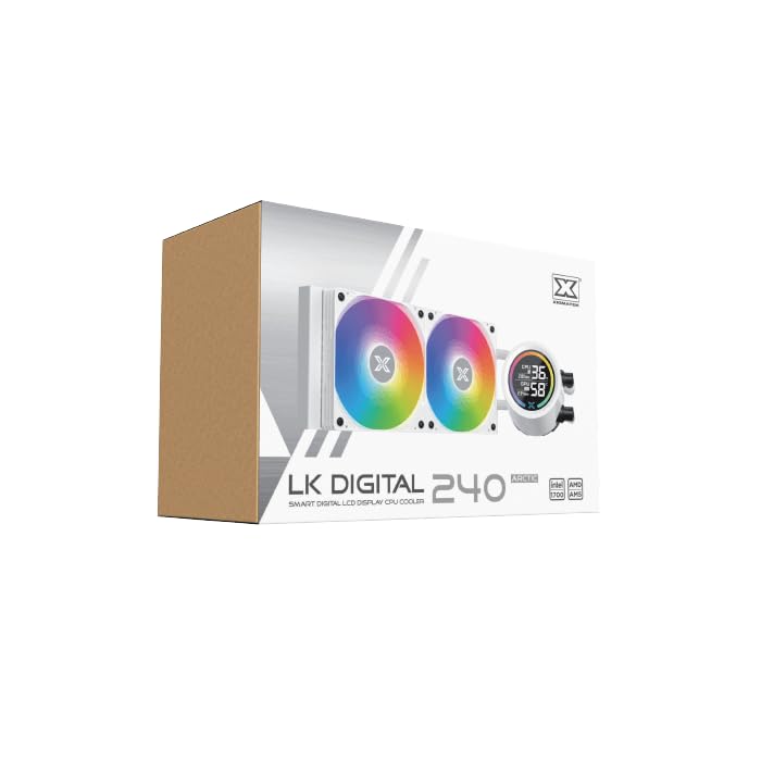 Xigmatek LK 240 Digital Arctic 240mm AIO Liquid CPU Cooler with Real-Time Display & ARGB Fans - White - مبرد مائي أبيض