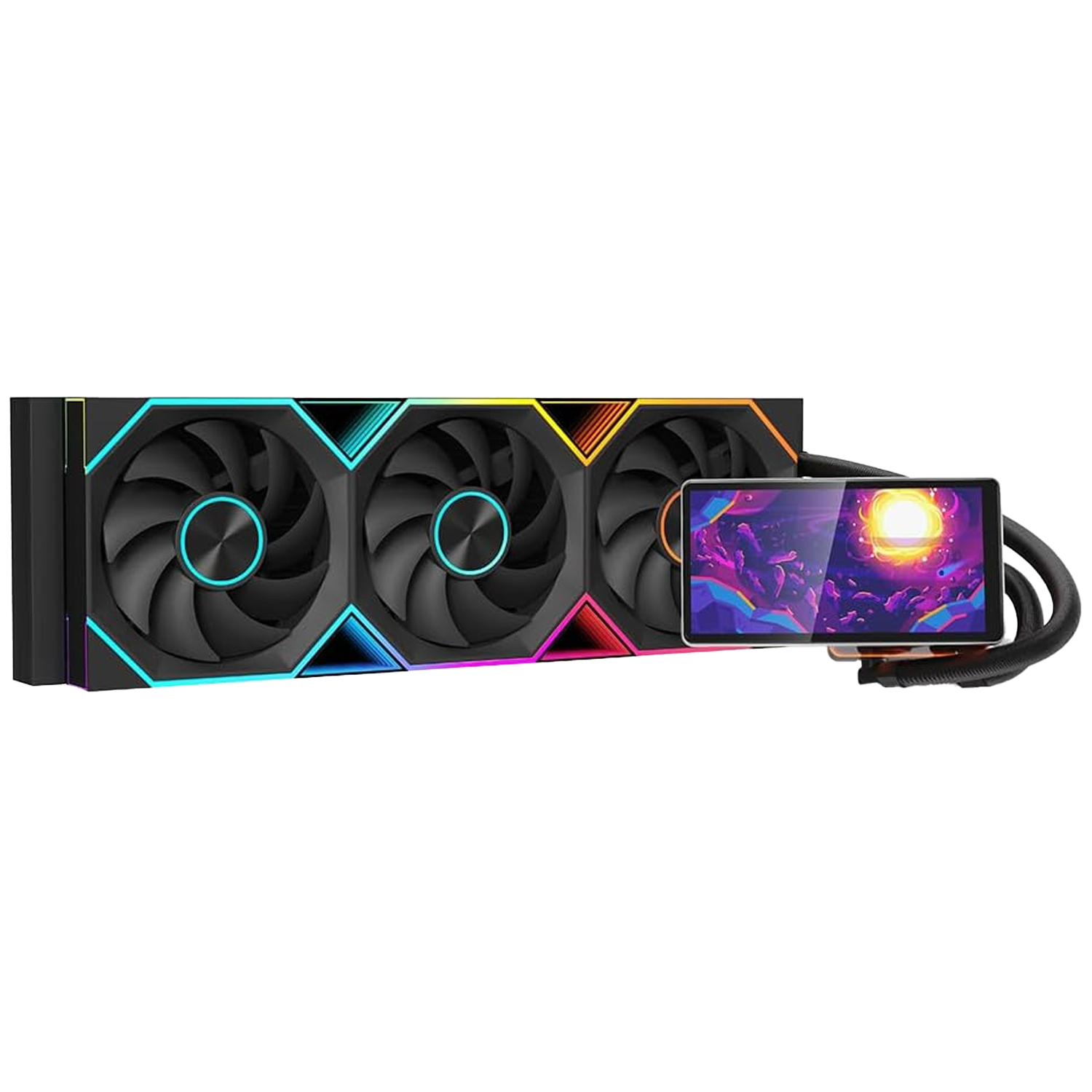 Jungle Leopard PRO FLOW 360 CPU Water AIO Cooler Liquid Cooling | 5.5-inch LCD Magnetic Screen (Black) - مبرد مائي مع شاشه Jungle Leopard PRO FLOW 360 CPU Water AIO Cooler Liquid Cooling | 5.5-inch LCD Magnetic Screen (Black) - مبرد مائي مع شاشه