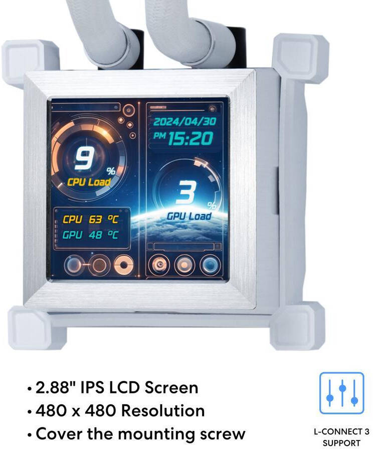 Lian Li HydroShift LCD 360mm RGB Fan Less Liquid Cooler - White- مبرد مع شاشه