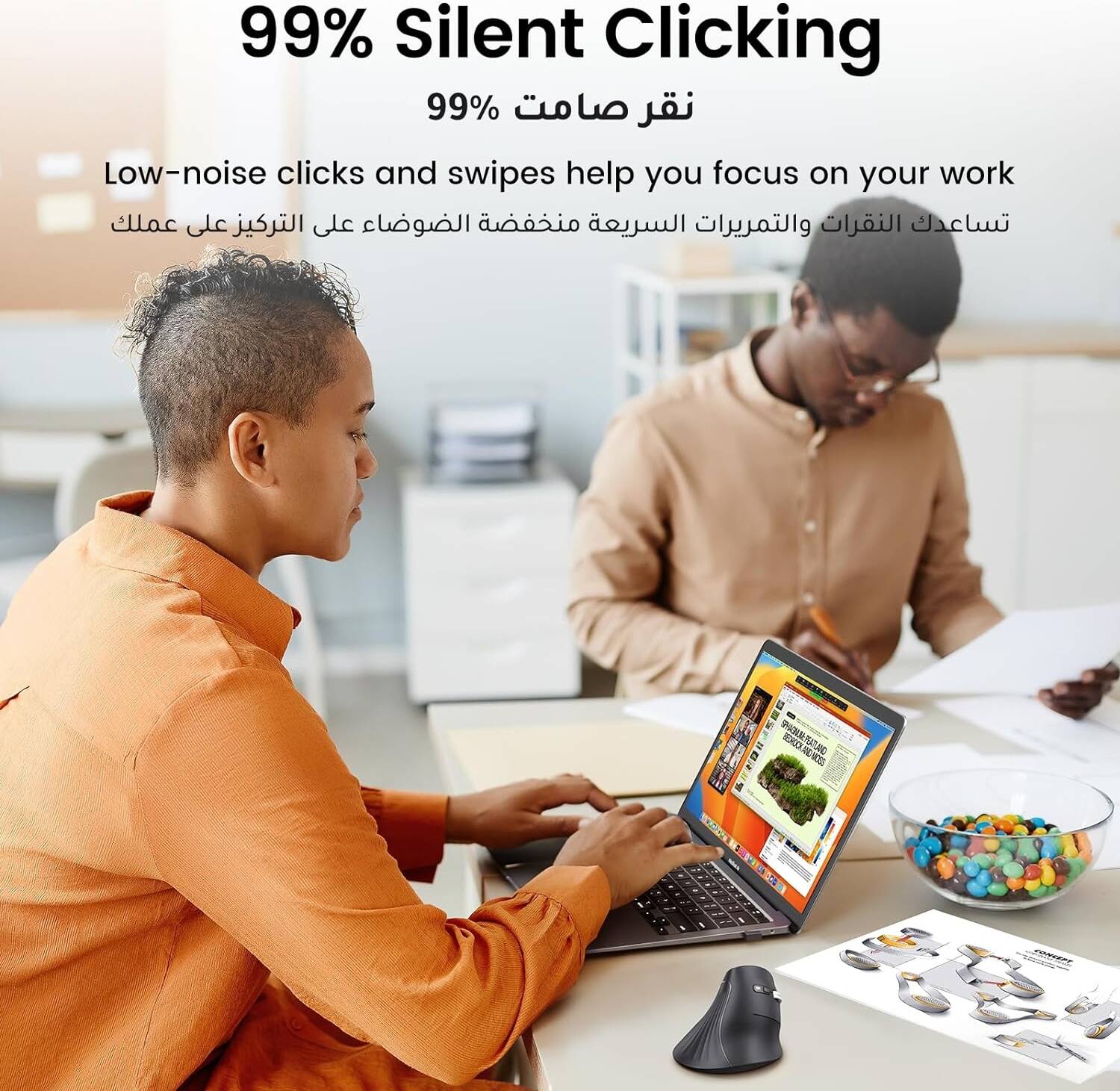 UGREEN Ergonomic Mouse, 57° Unique Vertical Angle, Bluetooth 5.0 & 2.4G Wireless Dongle Connectivity, Up to 4000 DPI, Anti-Slip & -Sweat Grip, Silent Scroller, Black-ماوس عامودي