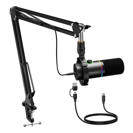 MAONO Maonocaste PD200XS USB/XLR Dynamic Microphone Set with Boom Arm-ميكروفون و ستاند