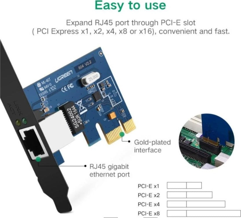 UGreen Gigabit 10/100/1000 Mbps PCI Express Network Adapter - كرت نت
