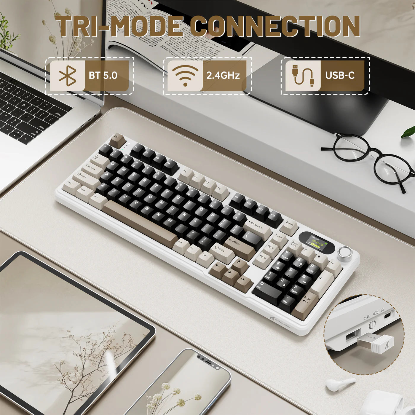 ATTACK SHARK X98PRO Wireless, Tri-Mode Gaming Mechanical Keyboard Cheese White - كيبورد ميكانيكي أبيض