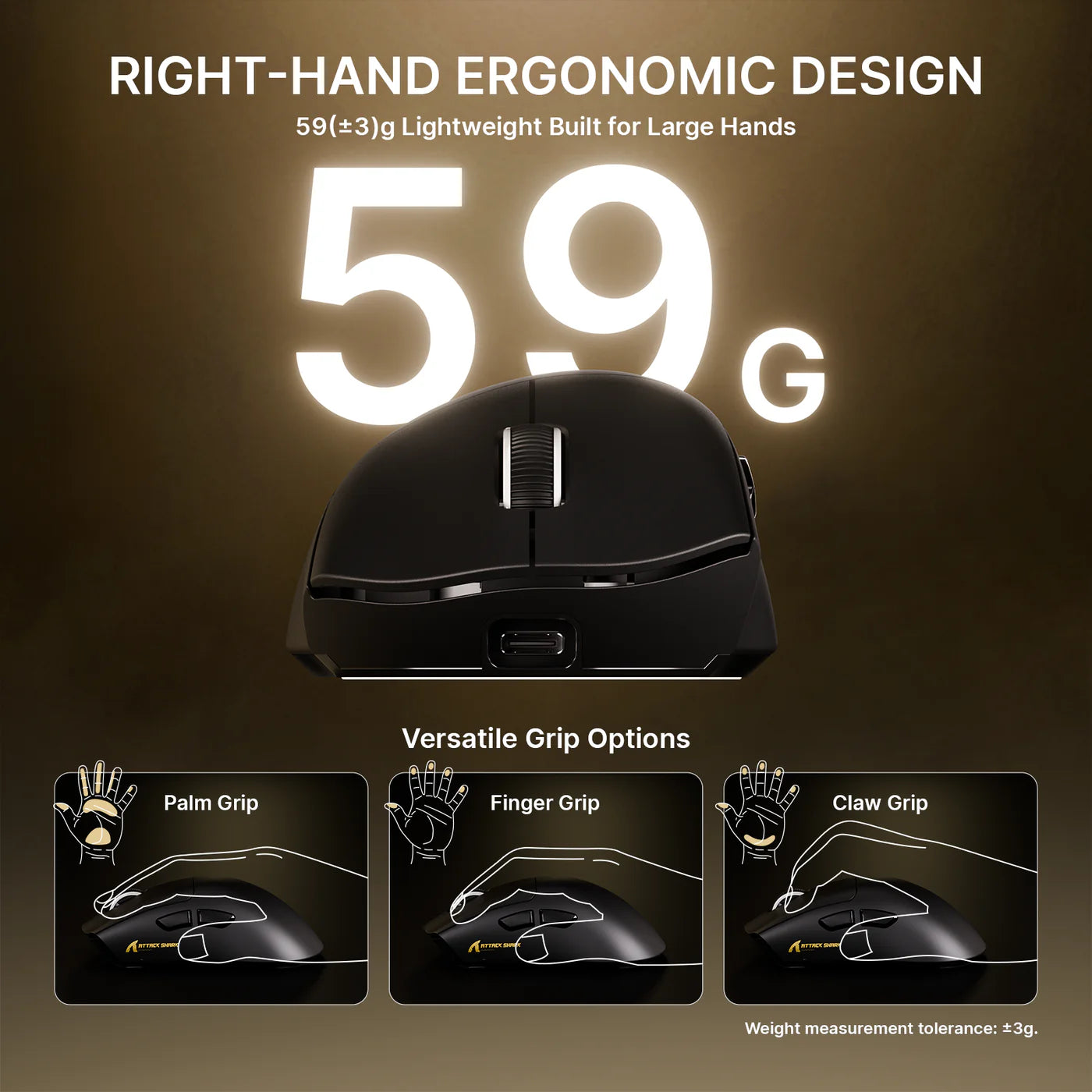 Attack Shark V8 Wireless Gaming Mouse 8000Hz PAW3950MAX Sensor Nordic 54L15, Black - ماوس قيمنق وايرليس