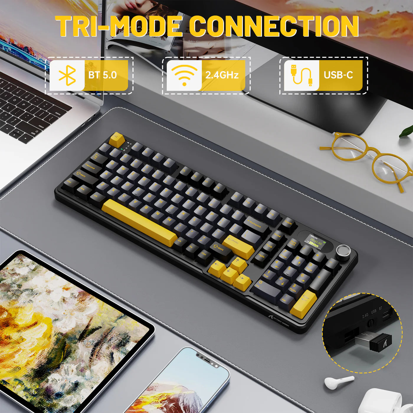 ATTACK SHARK X98PRO Wireless, Tri-Mode Gaming Mechanical Keyboard Star Black - كيبورد ميكانيكي أسود
