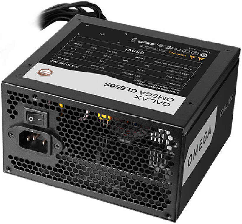 GALAX OMEGA GL650S Non-Modular Power Supply, 650W Power, 80 PLUS Bronze Efficiency, Cybenetics Bronze, 105° C-Rated Capacitors, DC/DC conversion, Black - مزوط طاقه