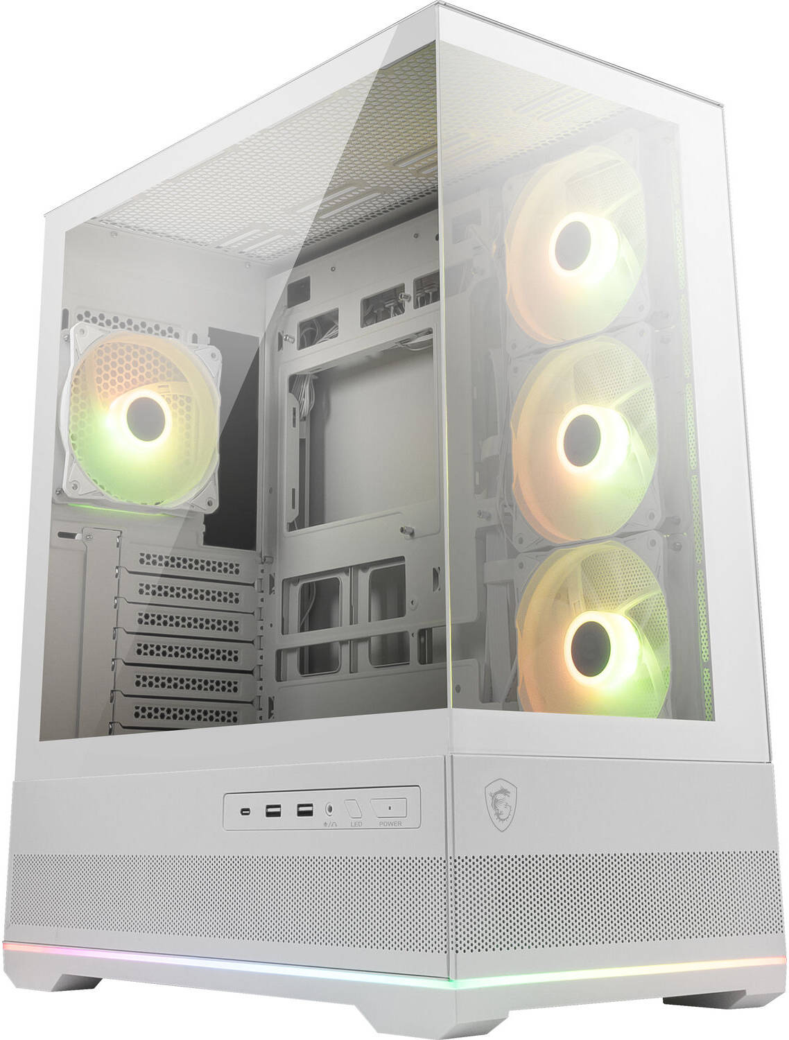MSI MAG Pano 110R PZ Mid-Tower Computer Case, 4x aRGB Pre-Installed Fan, Up to 360mm Radiator & 10x Fan Support, 270° Panoramic-كيس ابيض