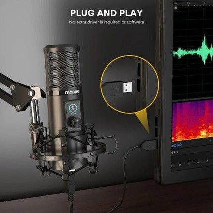 MAONO AU-PM422 Podcast USB Microphone Plug & Play & STAND - ميكروفون و ستاند