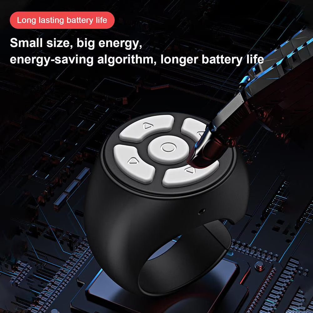 Bluetooth Ring Remote Control T33, Multi-Function Phone Scroller for Selfie, Page Turning, Volume Control, Black - خاتم تحكم في الهاتف