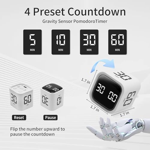 Gravity Timer F4 Rechargeable Digital Cube 5/10/30/60min & Custom Countdown, Vibration & Adjustable Sound Alarm,for Task Work Kitchen ADHD Kids Studying - مأقت ذكي