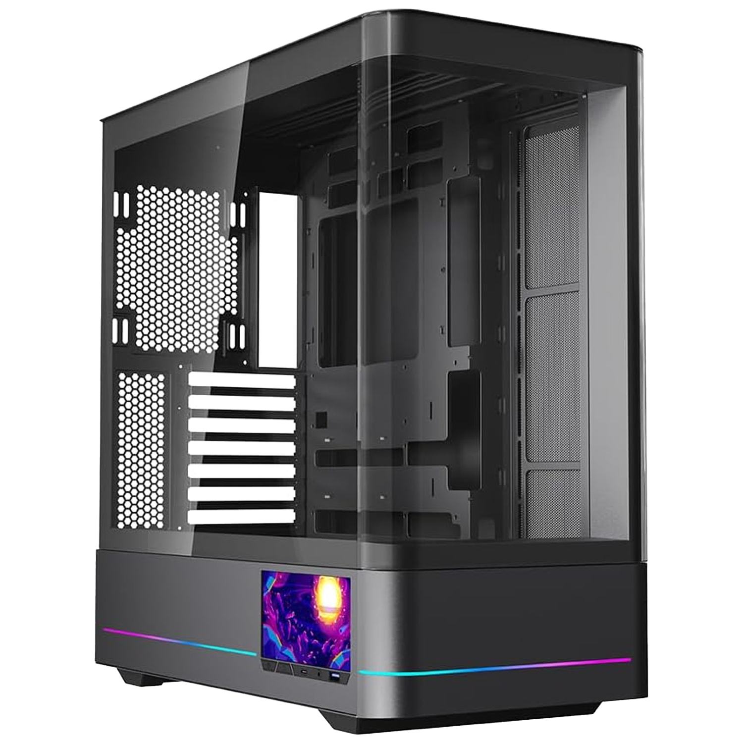 JUNGLE LEOPARD (AC-02) Digital ATX PC Gaming Case with screen, 5.5 Inch Integrated LCD Screen, Mid Tower, Glass Panel black - كيس مع شاشه JUNGLE LEOPARD (AC-02) Digital ATX PC Gaming Case with screen, 5.5 Inch Integrated LCD Screen, Mid Tower, Glass Panel black - كيس مع شاشه