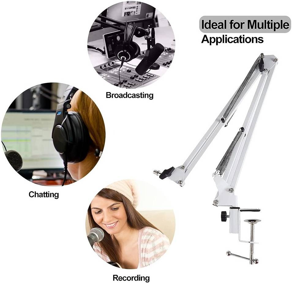 Dayong Microphone Boom Stand, 360° Rotating Microphone Holder, 270° Rotatable Mic Head, Adjustable Suspension Scissor Arm, Cantilever Support, Wide Application, White - ستاند للمايك