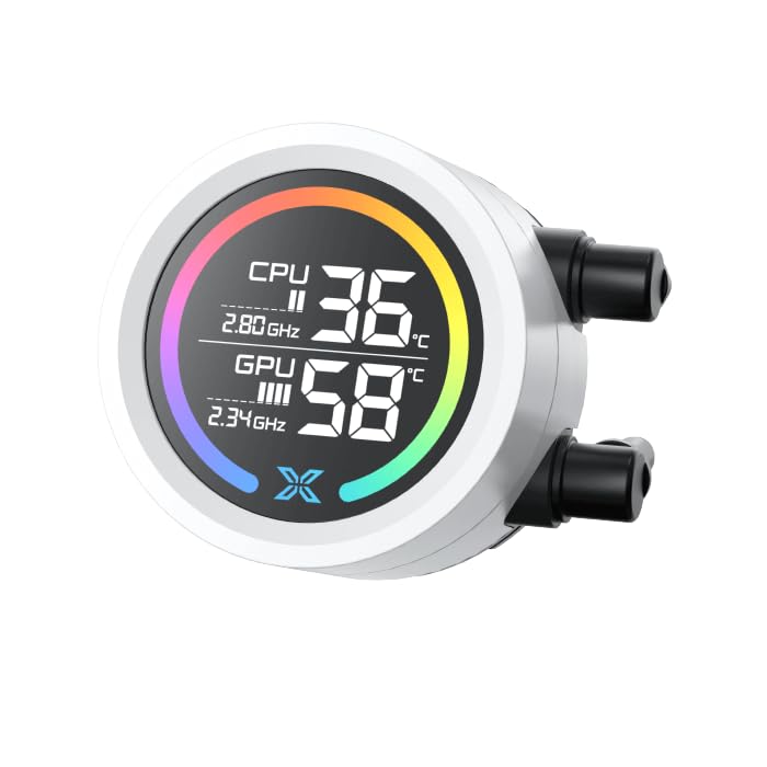 Xigmatek LK 240 Digital Arctic 240mm AIO Liquid CPU Cooler with Real-Time Display & ARGB Fans - White - مبرد مائي أبيض