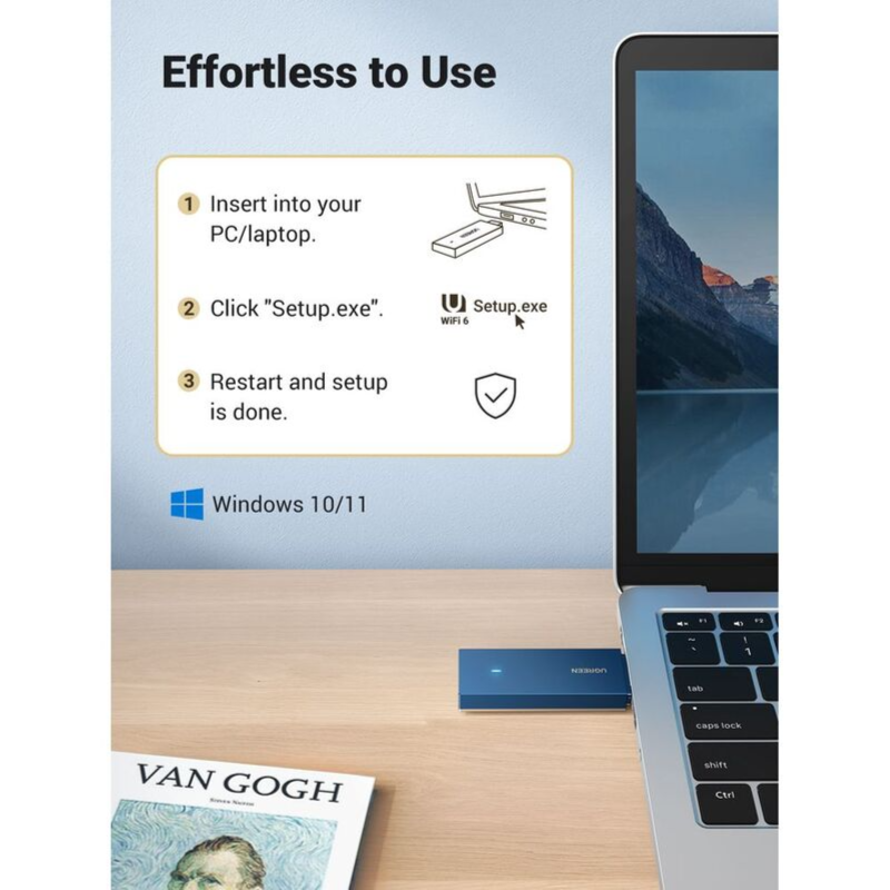 UGREEN USB WiFi Adapter-2.4G& 5G Dual Band Portable WiFi 6 USB 3.0 AX1800Mbps Wireless Network Adapter - لاقط واي فاي