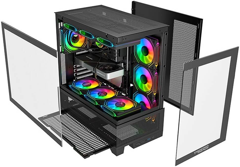 Twisted Minds Phantek-07 Mid Tower ATX Gaming PC Case with Mesh, 7x RGB Pre-installed Fans - كيس اسود