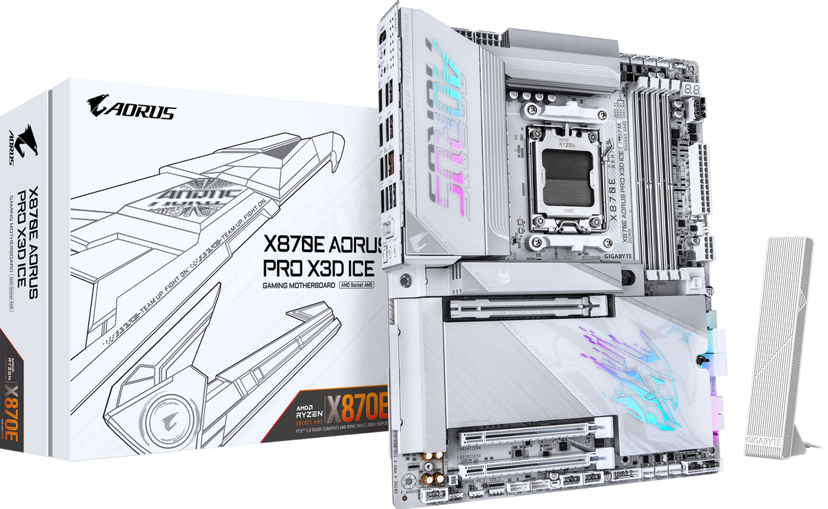 GIGABYTE X870E AORUS PRO X3D ICE AM5 ATX Motherboard, DDR5, USB4, WiFi 7, White