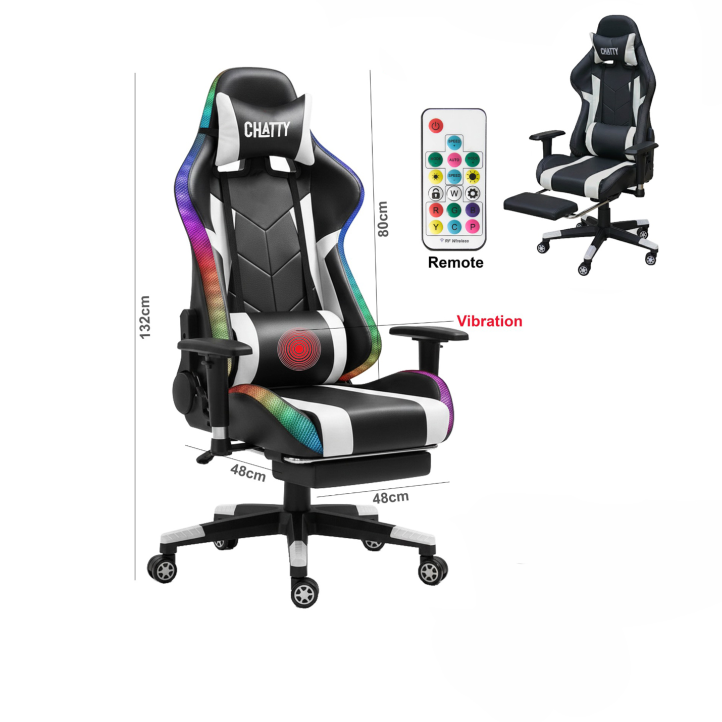 Adjustable Comfortable Luxury RGB Gaming Chair with Footrest – Vibration & Remote Control