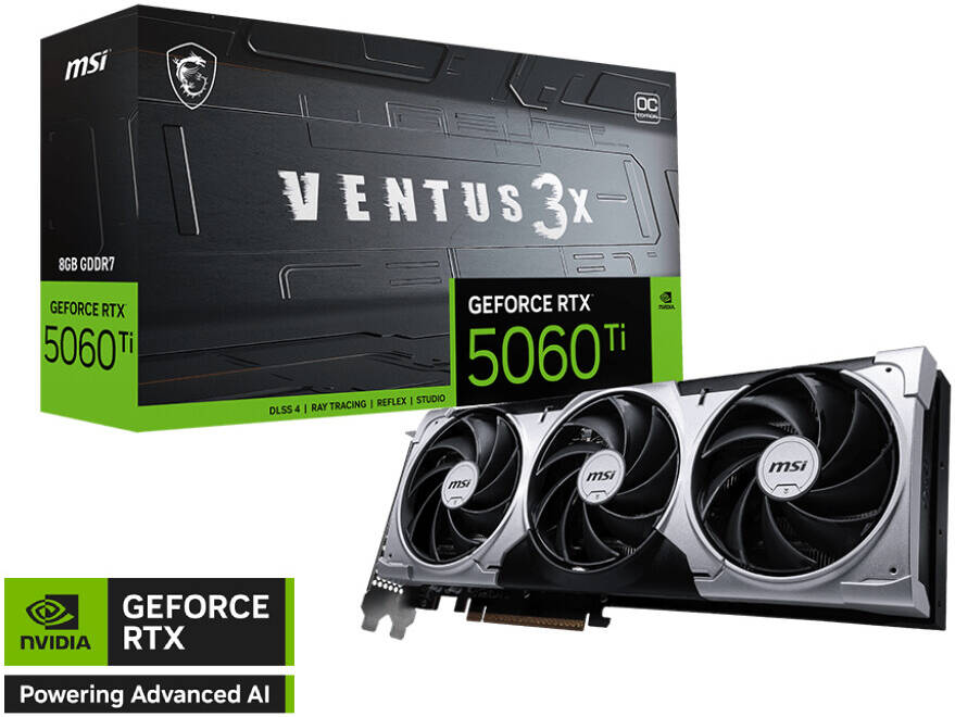 MSI GeForce RTX 5060 Ti 8G VENTUS 3X OC Graphics Card, 8GB GDDR7 - كرت شاشه MSI GeForce RTX 5060 Ti 8G VENTUS 3X OC Graphics Card, 8GB GDDR7 - كرت شاشه
