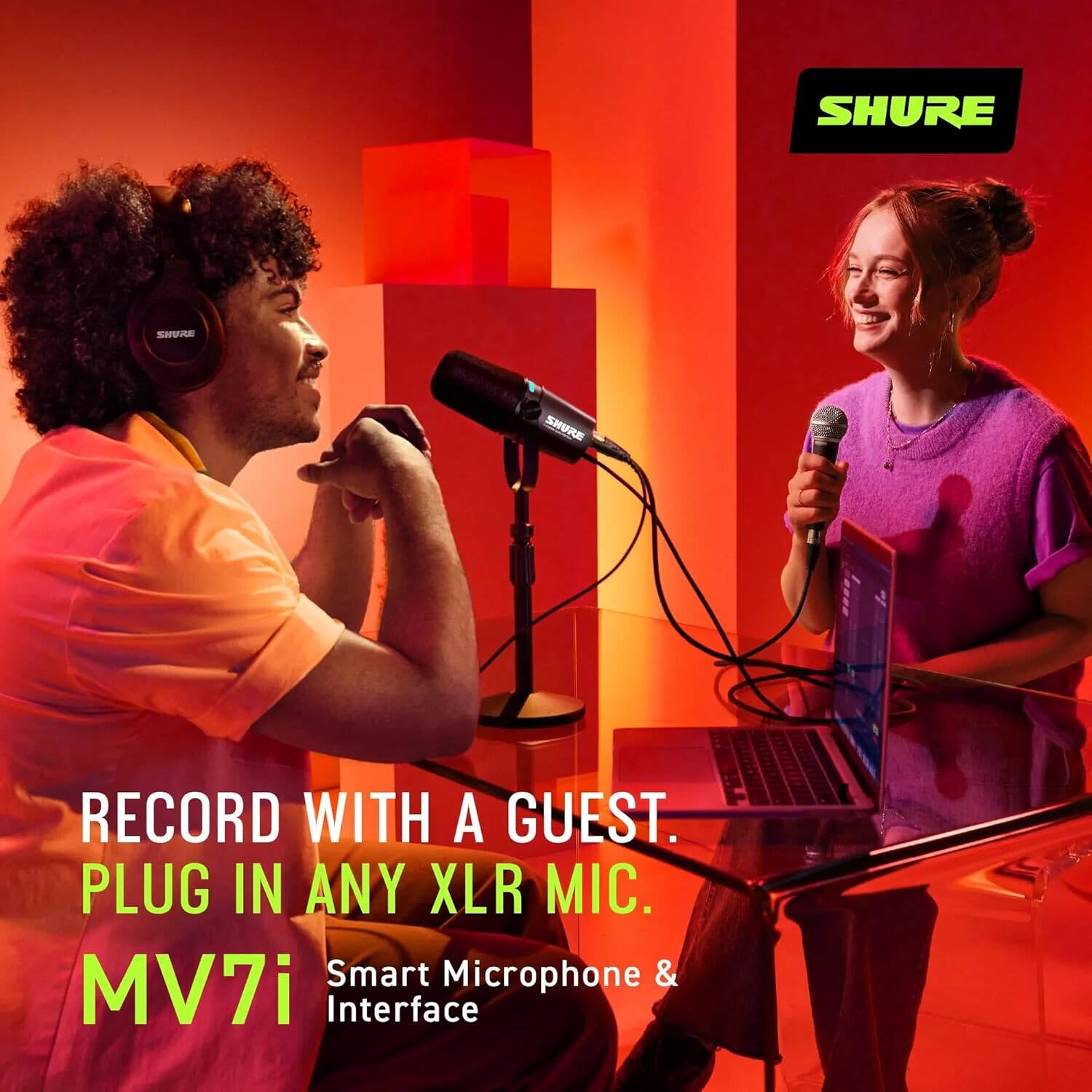 Shure MV7i Smart Microphone & Interface, Dynamic Auto Level Mode, Advanced DSP Features, Customizable LED Touch Panel, Multiple Recording Modes, Mac, Windows, iOS, and Android Compatible, Black | MV7i - مايك أحترافي