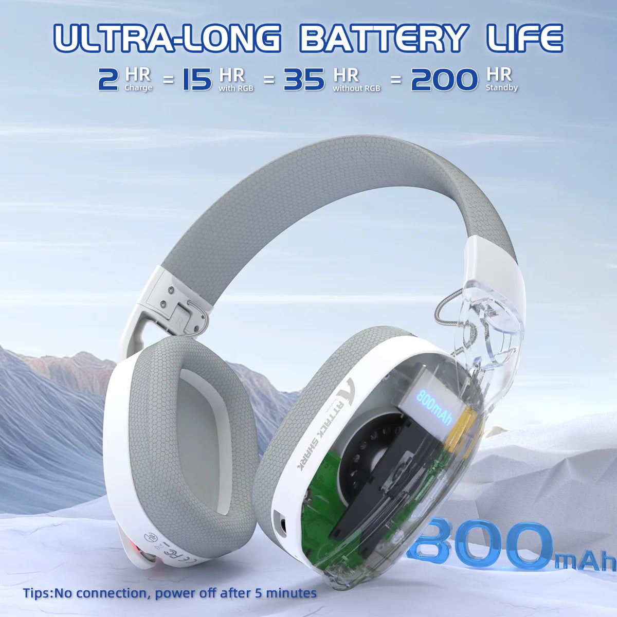 ATTACK SHARK L90 Foldable RGB Ultra-Light Wireless Headset, RGB, Foldable, Triple Mode 2.4Ghz/Bluetooth/Wired Gaming Headphone with mic, 40mm Driver, 7.1 Surround Sound, for Xbox/PS4/PS5/PC Customize via Software - White - سماعة قيمنق وايرليس