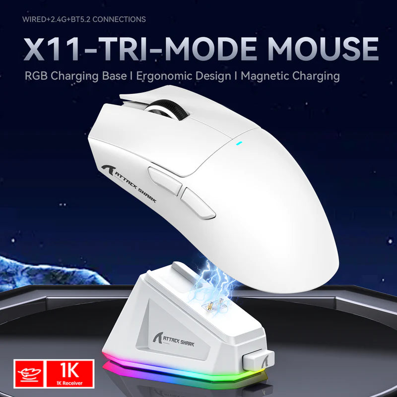 ATTACK SHARK X11 Wireless Gaming Mouse with Charging Dock White - ماوس قيمنق وايرليس