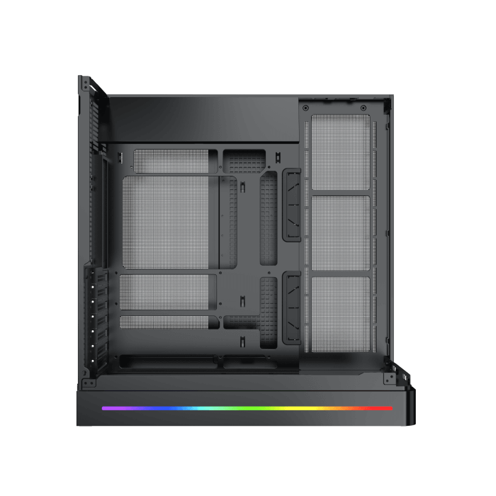 XIGMATEK Pano II E-ATX Medium Tower Case with One-Piece Curved Tempered Glass, 8 x 120mm ARGB Fans and PWM Remote Case, Vertical GPU Mount Included- كيس العاب أسود للكمبيوتر
