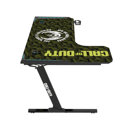 Call Of Duty (COD) Phantom XL-L Series L-Shaped RGB Flowing Light Gaming Desk With Mouse pad, Headphone Hook, Cup Holder, Cable Management, Gamepad Holder, Qi Wireless Charger & USB Hub - طاولة - PC BUILDER QATAR - Best PC Gaming Store in Qatar 