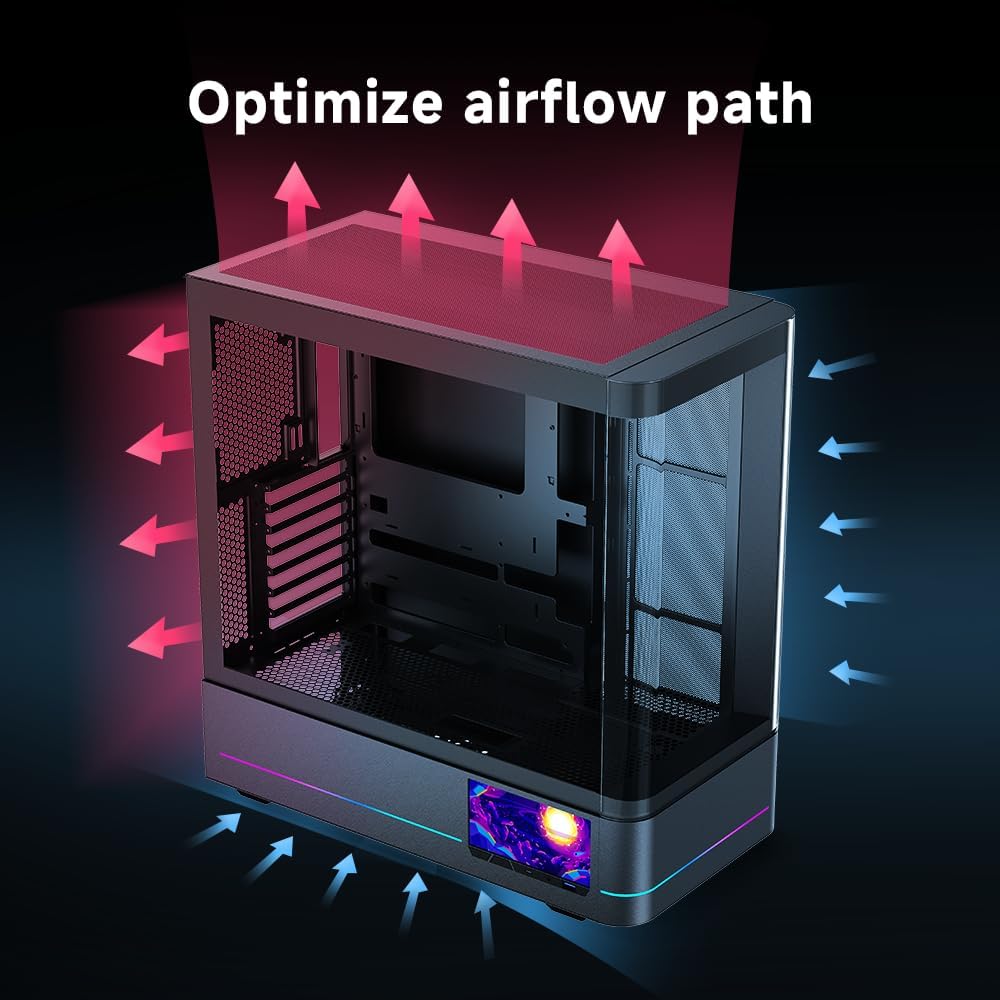 JUNGLE LEOPARD (AC-02) Digital ATX PC Gaming Case with screen, 5.5 Inch Integrated LCD Screen, Mid Tower, Glass Panel black - كيس مع شاشه