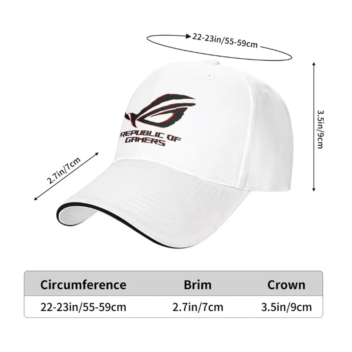 ASUS ROG Republic of Gamers Baseball Cap (White) – Official Printed Gaming Cap, Durable Tatting Weave & Adjustable Strap - قبعة أسوس روج