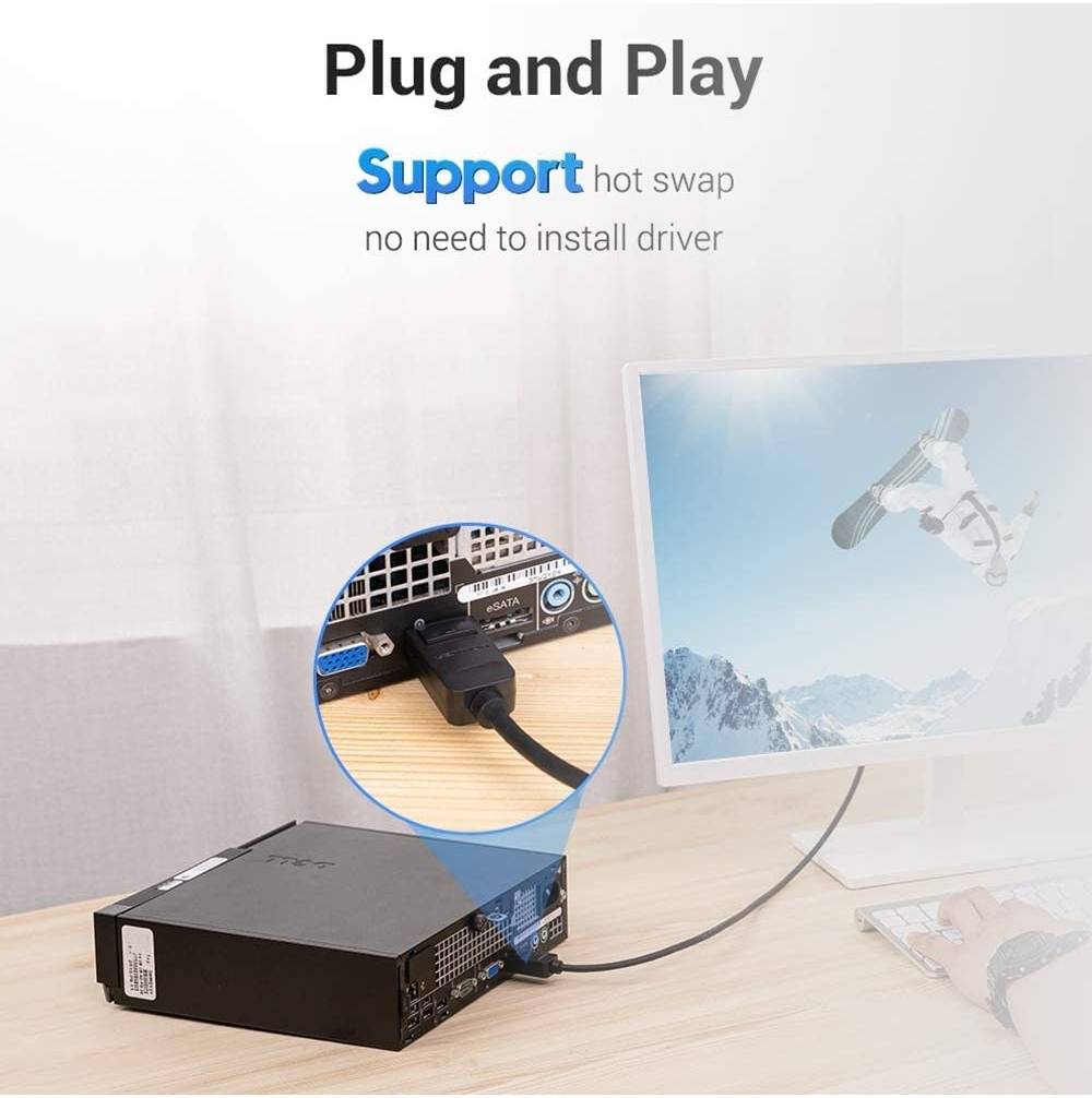 Vention Display port to DVI 24+1 Pin Converter Cable, 1080P@60Hz General 3D Format, Anti-Loosing Design, Triple Shielding, Compatible with PC, Laptop, Monitor, TV, 1.5 Meter, Black  - كيبل
