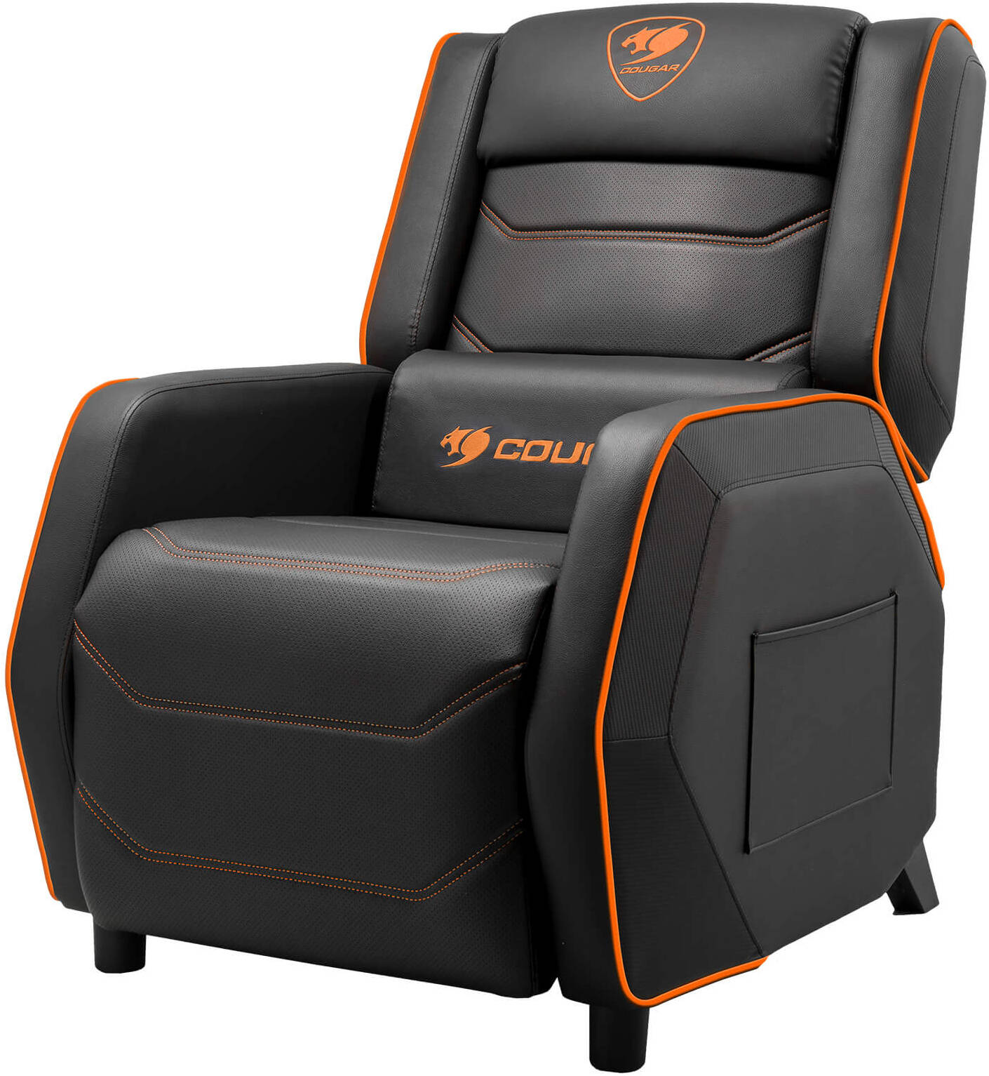 Cougar Ranger S Gaming Sofa, Side Storage Pocket, Breathable PVC Leather, Headrest Lumbar Pillow, Adjustable Design, Up to 160Kg Weight Capcity, Black/Orange - كرسي للقيمنق