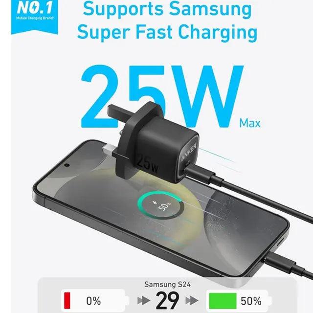 Anker Charger 25W Compact USB-C, Super Fast charger, Safety System - Black - شاحن سريع