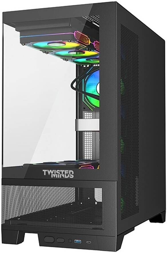Twisted Minds Phantek-07 Mid Tower ATX Gaming PC Case with Mesh, 7x RGB Pre-installed Fans - كيس اسود