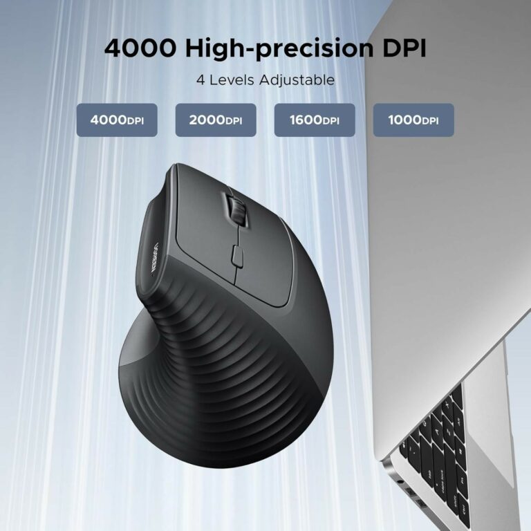 UGREEN 2.4G Mouse Wireless Vertical Ergonomic Mouse, Adjustable DPI Office Cordless 6 Buttons, Computer Mouse with 1000/1600/2000/4000 DPI for Windows/Mac OS -ماوس عامودي لاسلكي