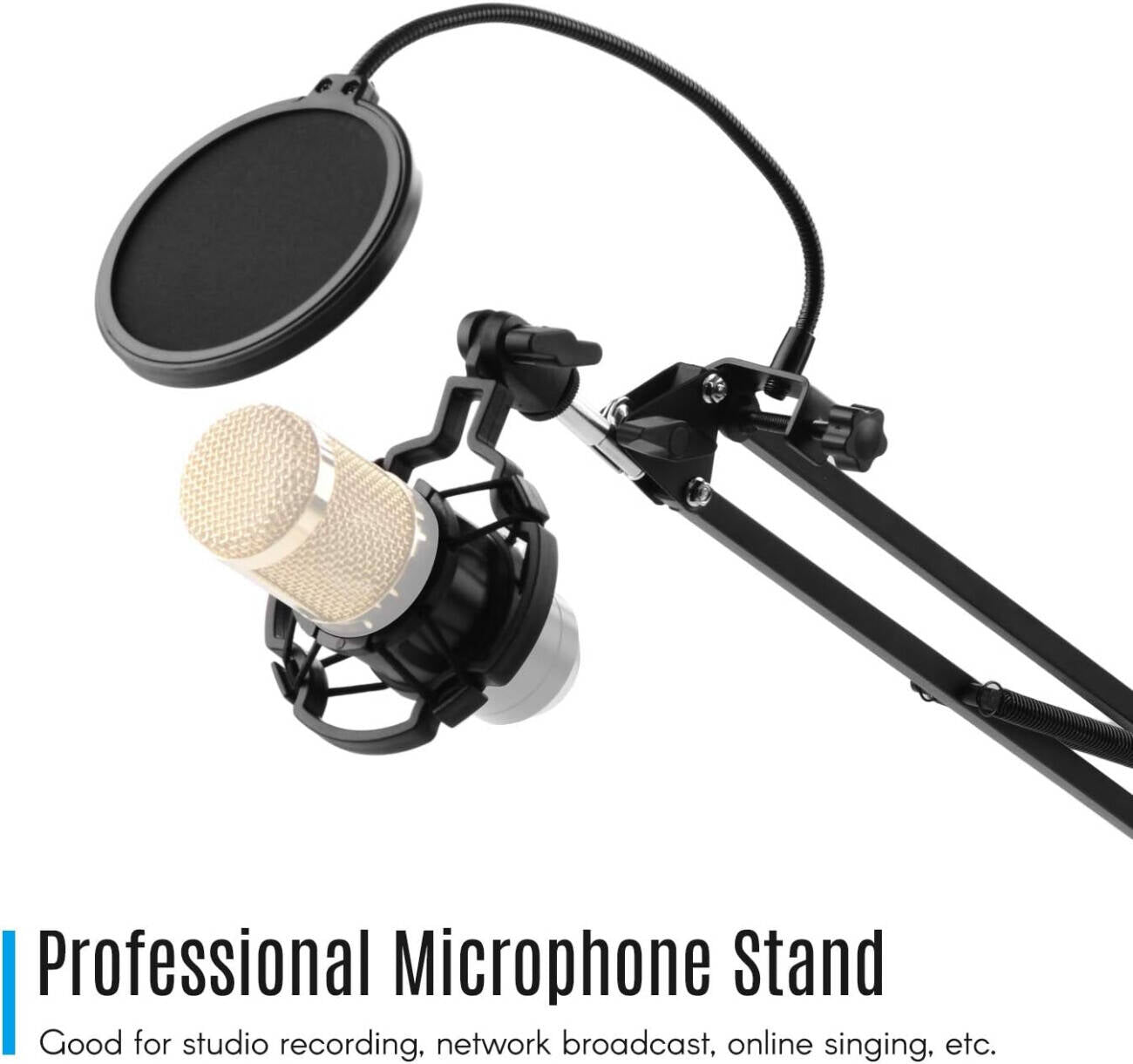 HALAMODO Quadcast Boom Arm Scissor Microphone Stand, Adjustable & Foldable Microphone, Heavy-Duty Metal Mic Arm Bracket with Shock Proof Holder - ستاند للمايك