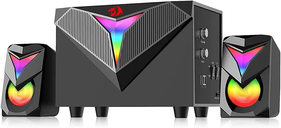 Redragon GS700 Toccata Gaming Speakers Aux 3.5mm Stereo Surround Music RGB 2.1 Heavy Bass Sound Bar - مكبر صوت